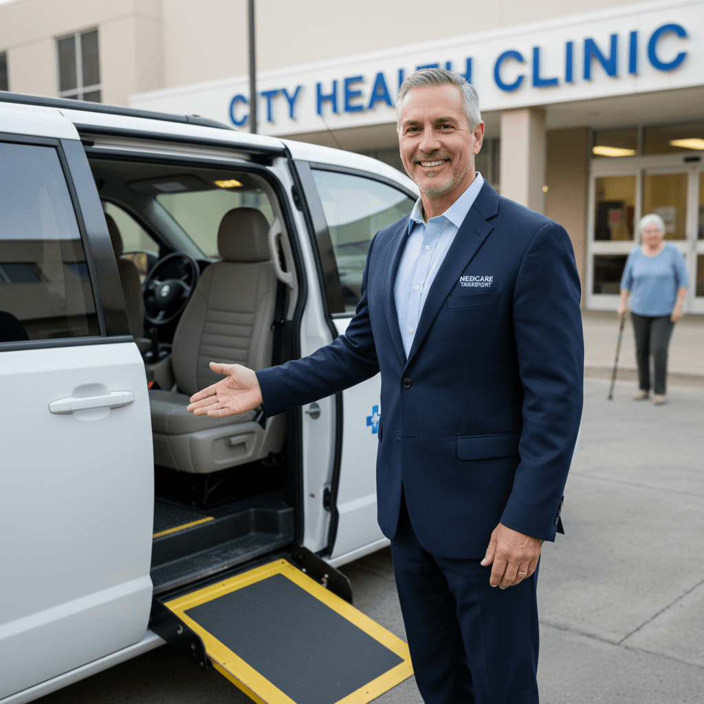 Professional medical transportation driver ready to assist